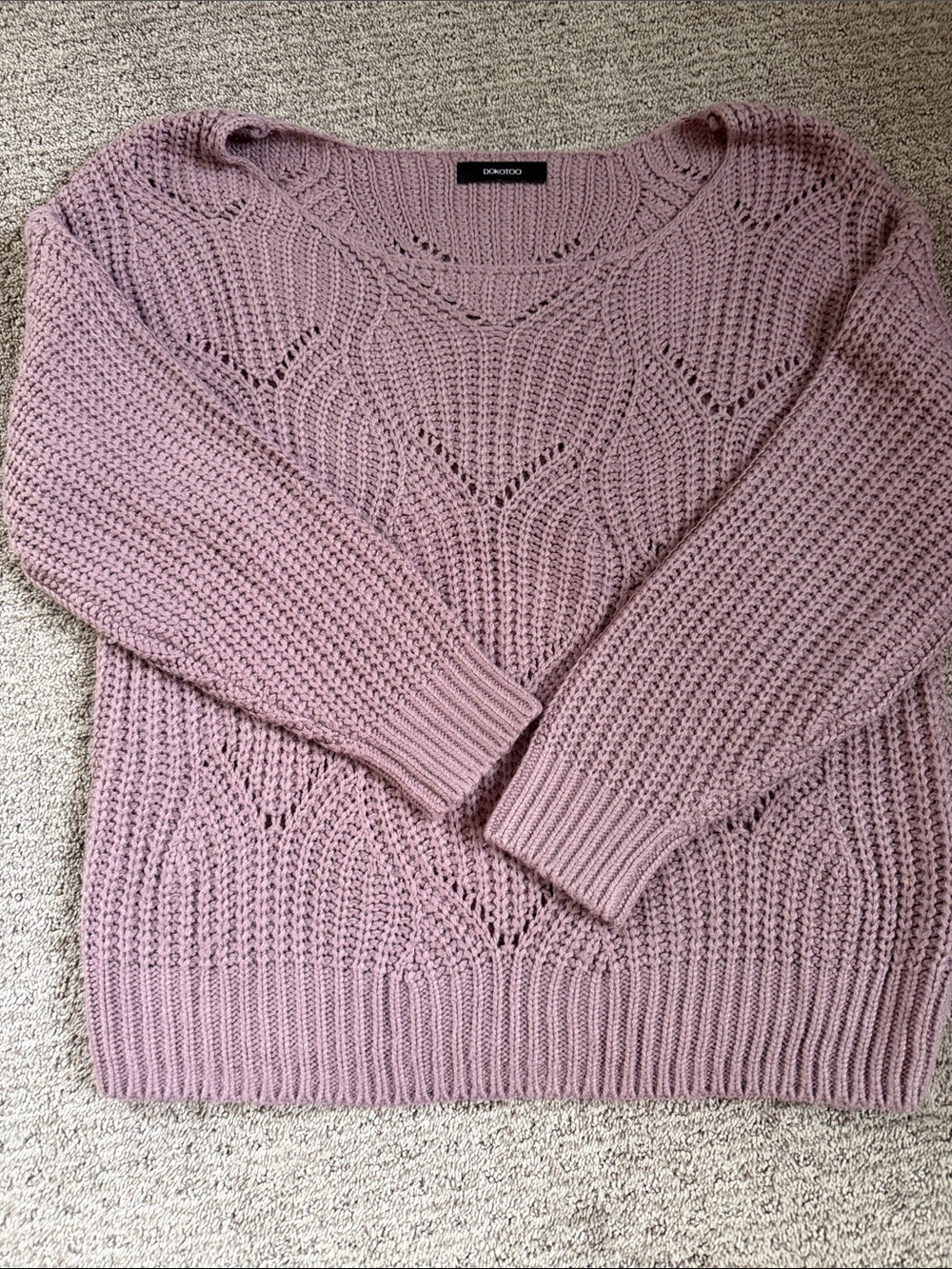 Laconoque Mauve Open-Knit Crewneck Sweater
